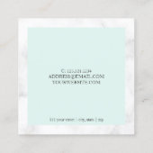 Moderne witte marmer- en mintgroene nageltechnicus vierkante visitekaartje (Achterkant)