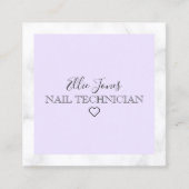 Moderne witte marmer- en paarse nageltechnicus vierkante visitekaartje (Voorkant)