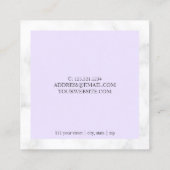 Moderne witte marmer- en paarse nageltechnicus vierkante visitekaartje (Achterkant)