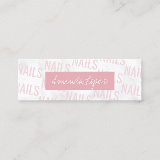 Moderne witte marmer- en roze nagels mini visitekaartje (Voorkant)