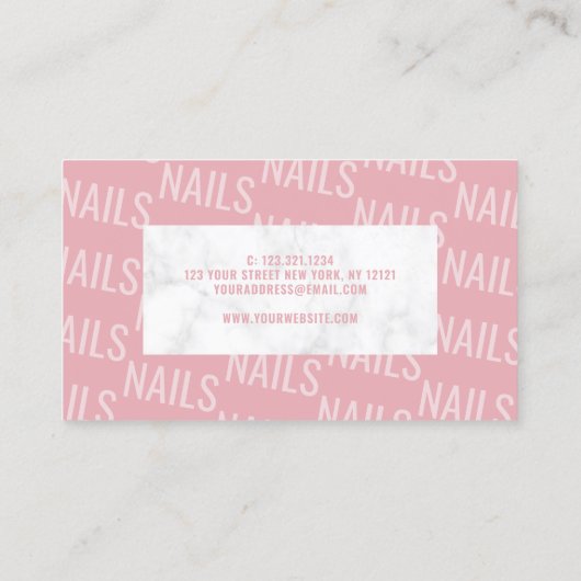 Moderne  witte marmer- en roze nagels visitekaartje (Achterkant)