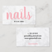Moderne  witte marmer- en roze nagels visitekaartje (Voorkant / Achterkant)