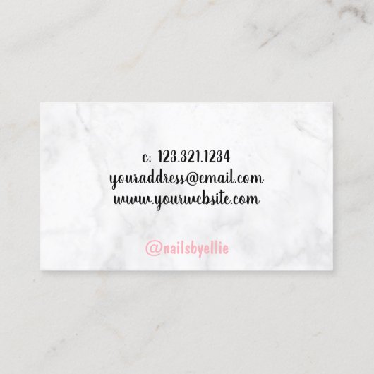 Moderne  witte marmer- en roze nagels visitekaartje (Achterkant)