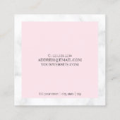Moderne witte marmer- en roze nageltechnicus vierkante visitekaartje (Achterkant)
