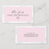 Moderne witte marmer- en roze nageltechnicus visitekaartje (Voorkant / Achterkant)