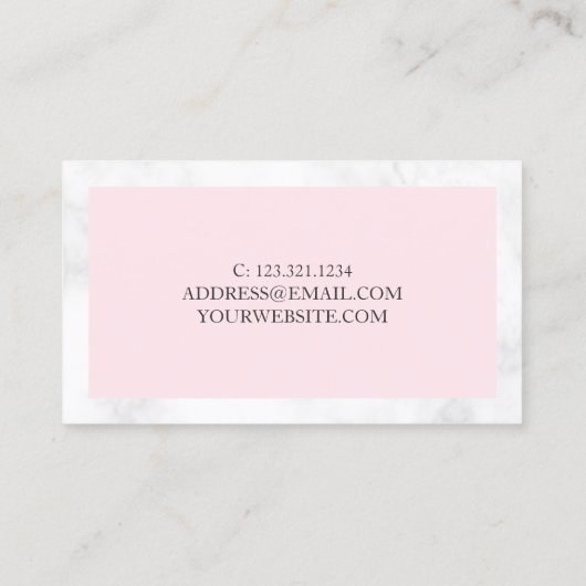 Moderne witte marmer- en roze nageltechnicus visitekaartje (Achterkant)