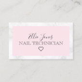 Moderne witte marmer- en roze nageltechnicus visitekaartje (Voorkant)