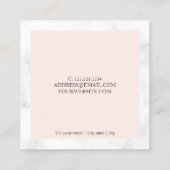 Moderne witte marmer- en zwarte roze nageltechnicu vierkante visitekaartje (Achterkant)