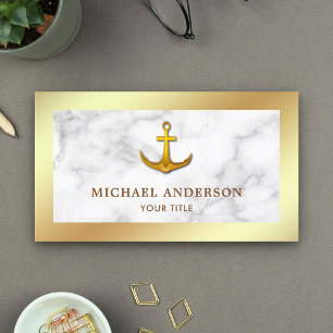 Moderne witte marmer Faux Gold Foil Nautical Ancho Visitekaartje