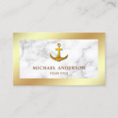 Moderne witte marmer Faux Gold Foil Nautical Ancho Visitekaartje (Voorkant)