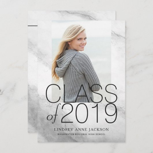 Moderne, witte marmer gestapelde tekst Afstuderen  Aankondiging (Voorkant / Achterkant)