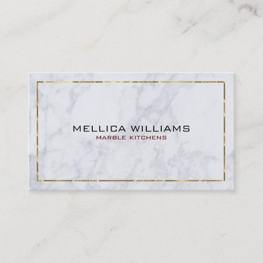Moderne Witte Marmer & Glanzende Gouden Rand Visitekaartje (Voorkant)