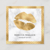 Moderne witte marmer Gold Lips Makeup artiest Vierkante Visitekaartje (Voorkant)