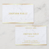 Moderne witte, marmer Gold Text Sjabloon elegant Visitekaartje (Voorkant / Achterkant)