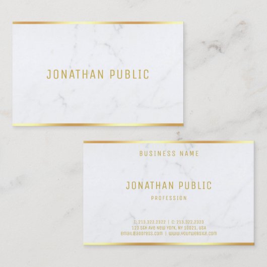Moderne witte, marmer Gold Text Sjabloon elegant Visitekaartje (Voorkant / Achterkant)