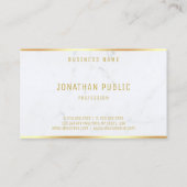 Moderne witte, marmer Gold Text Sjabloon elegant Visitekaartje (Achterkant)