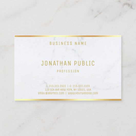 Moderne witte, marmer Gold Text Sjabloon elegant Visitekaartje (Achterkant)
