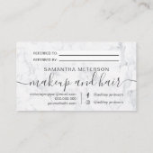 Moderne, witte marmer make-up professioneel aanbevelingskaartje (Achterkant)