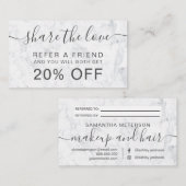 Moderne, witte marmer make-up professioneel aanbevelingskaartje (Voorkant / Achterkant)