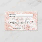 Moderne witte marmer make-up roos goudglitter aanbevelingskaartje (Achterkant)