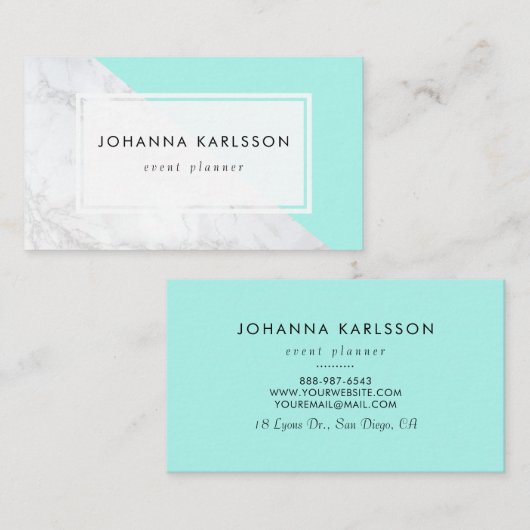 Moderne witte marmer met Aqua Block Visitekaartje (Voorkant / Achterkant)
