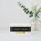 Moderne witte marmer met zwart en goud visitekaartje (Staand voorkant)