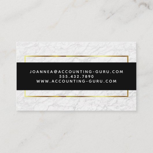 Moderne witte marmer met zwart en goud visitekaartje (Achterkant)