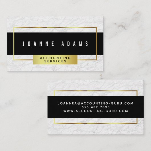 Moderne witte marmer met zwart en goud visitekaartje (Voorkant / Achterkant)