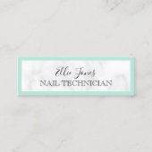 Moderne witte marmer & munt groene nagel technicus mini visitekaartje (Voorkant)