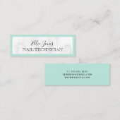 Moderne witte marmer & munt groene nagel technicus mini visitekaartje (Voorkant / Achterkant)
