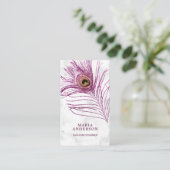 Moderne witte marmer Paarse peacock Visitekaartje (Staand voorkant)