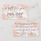 Moderne witte marmer roos goudglittertypografie kortingskaartje (Voorkant / Achterkant)