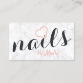 Moderne,  witte marmer roze zwarte nagels visitekaartje (Voorkant)