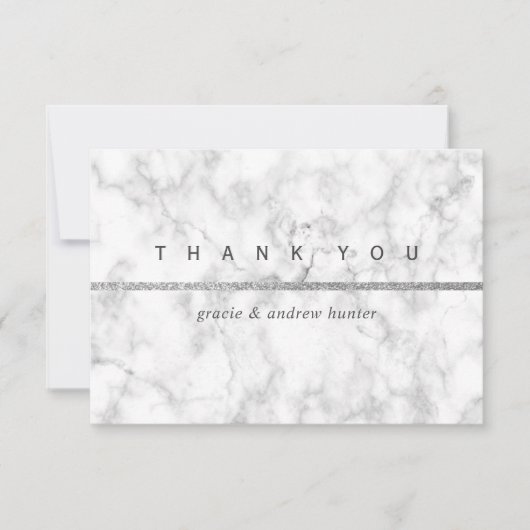 Moderne witte marmer Silver Glitter Hartelijk dank Bedankkaart (Voorkant)