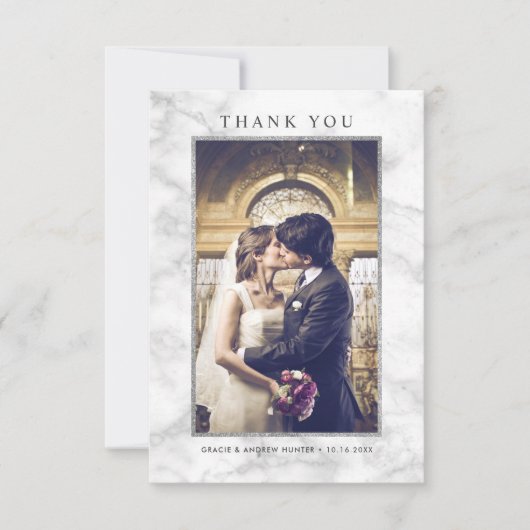 Moderne witte marmer Silver Glitter Hartelijk dank Bedankkaart (Voorkant)