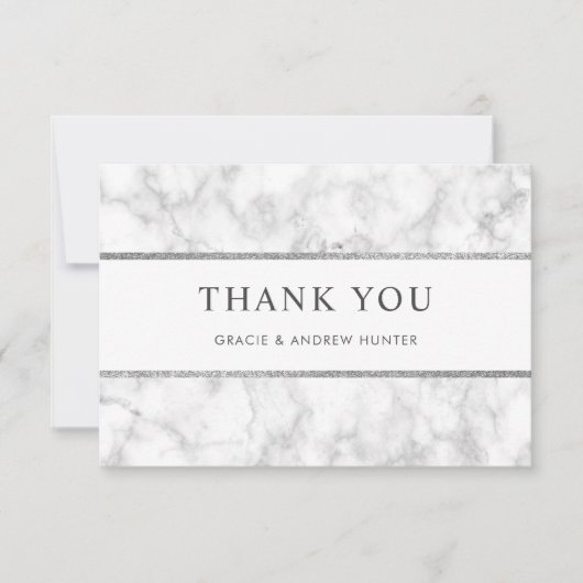 Moderne witte marmer Silver Glitter Hartelijk dank Bedankkaart (Voorkant)
