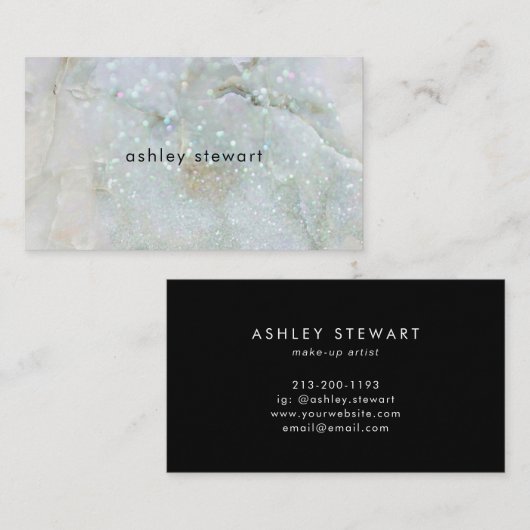 Moderne witte marmer Silver Glitter Iridescent Visitekaartje (Voorkant / Achterkant)