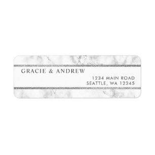 Moderne witte marmer Silver Glitter Return Address Etiket