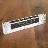 Moderne witte marmer Stone textuur Kijk personalis Naambordje (Zijkant)