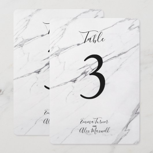 Moderne witte marmer | Tafelnummerkaarten Kaart (Voorkant / Achterkant)