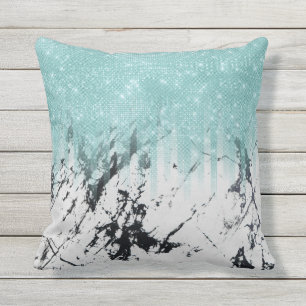 Moderne witte marmer van Sparkly Aqua Glitter Buitenkussen