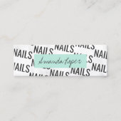 Moderne witte marmer zwarte mint groene nagels mini visitekaartje (Voorkant)