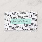 Moderne witte marmer zwarte mint groene nagels visitekaartje (Voorkant)