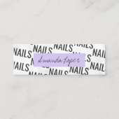 Moderne witte marmer zwarte paarse nagels mini mini visitekaartje (Voorkant)