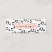 Moderne witte marmer zwarte zwarte roze nagels mini visitekaartje (Voorkant)