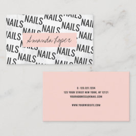 Moderne  witte marmer zwarte zwarte roze nagels visitekaartje