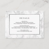 Moderne witte marmeren bruiloft details informatiekaartje (Voorkant)