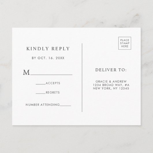 Moderne Witte Marmeren Bruiloft RSVP Uitnodiging P (Achterkant)