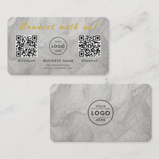 Moderne Witte Marmeren Dubbele QR-code Multi Socia Visitekaartje (Voorkant / Achterkant)