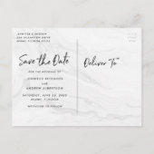 Moderne witte marmeren gouden script | Bewaar de d Aankondigingskaart (Achterkant)